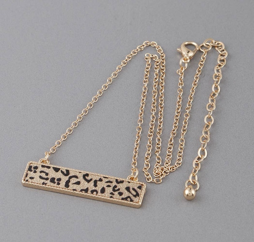 Leopard Print Bar Necklace