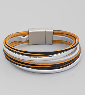 Leather & Metal Magnetic Bracelet
