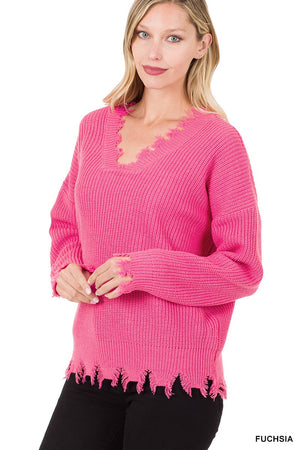 Pretty in Pink Distressed Sweater