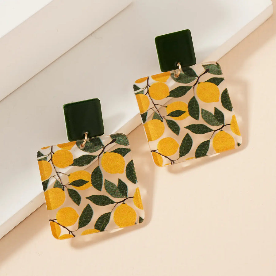 Lemon Print Acrylic Earrings